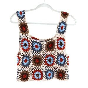 RSQ Crochet Tank Top Womens S Retro Hippie 70'S Granny Festival Cottagecore Boho